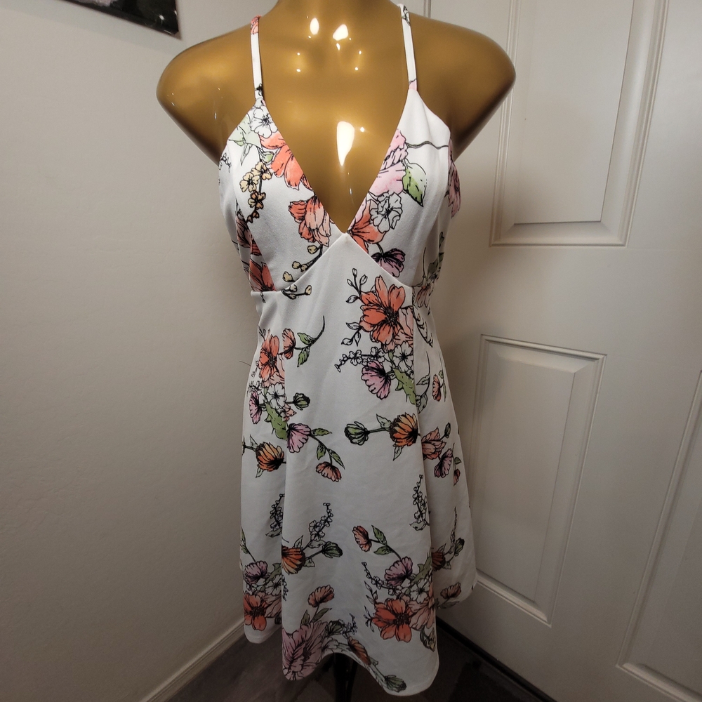 Trixxi White and Pink Floral Mini Dress